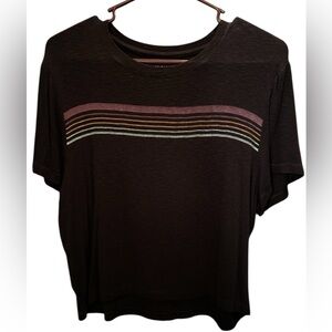 American Eagle Outfitters Black Tee with Multicolor Stripes